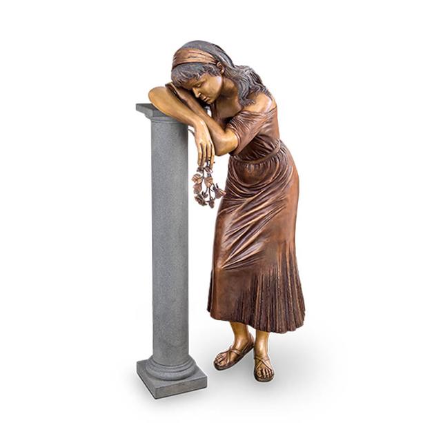 Trauernde Bronze Mdchenfigur mit Rose - lebensgro - Valeria