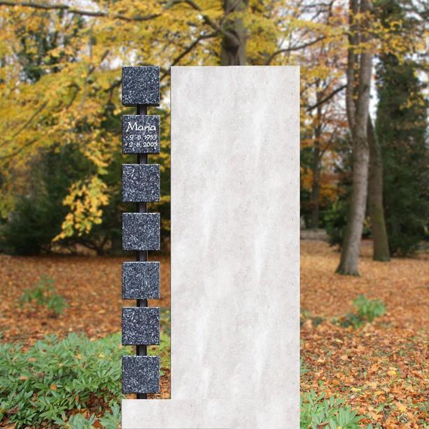 Moderner Grabstein aus Kalkstein mit Granit Wrfeln - Chrysalis