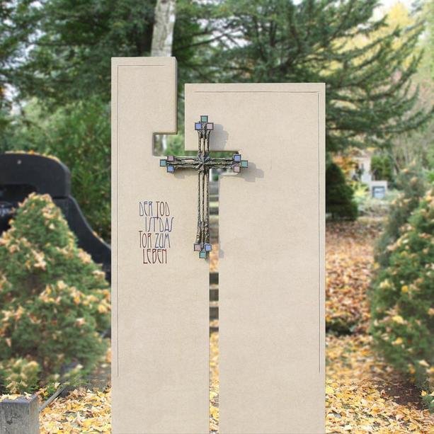 Grabstein fr Doppelgrab mit Bronze Kreuz - Capretti