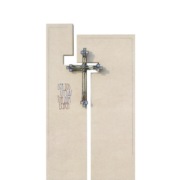 Grabstein fr Doppelgrab mit Bronze Kreuz - Capretti