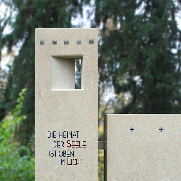 Zweiteiliger Grabstein Naturstein hell mit ffnung - Aura
