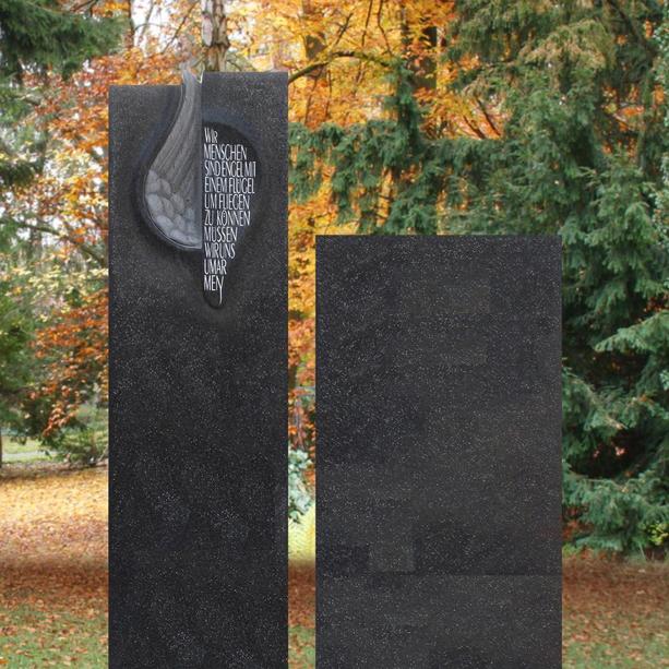 Doppelgrabstein Granit schwarz romantisch mit Flgel - Diaphne