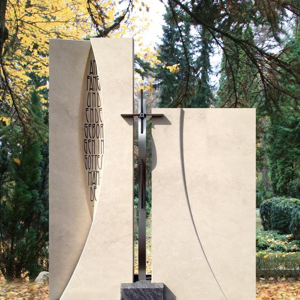 Modernes Grabdenkmal Naturstein zweiteilig gro mit Kreuz - Magister
