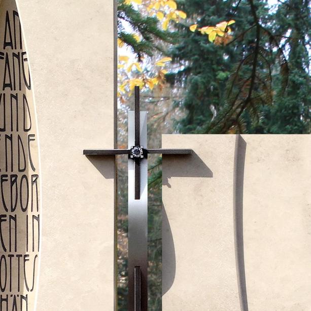 Modernes Grabdenkmal Naturstein zweiteilig gro mit Kreuz - Magister