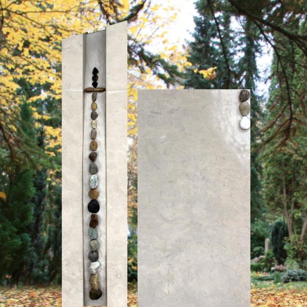 Schner Grabstein modern zweiteilig bunte Kieselsteine - Calvario