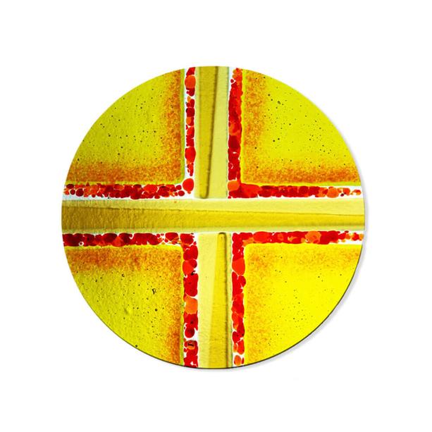 Sakrales Glasornament fr Grabmal mit Kreuz in Gelb - Glasornament R-12