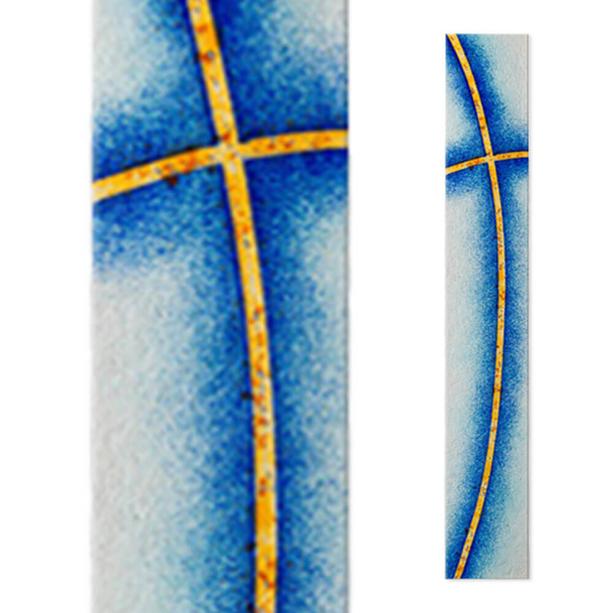 Glas Dekoelement fr Grabstein in Blau mit Kreuz  - Glasstele S-15
